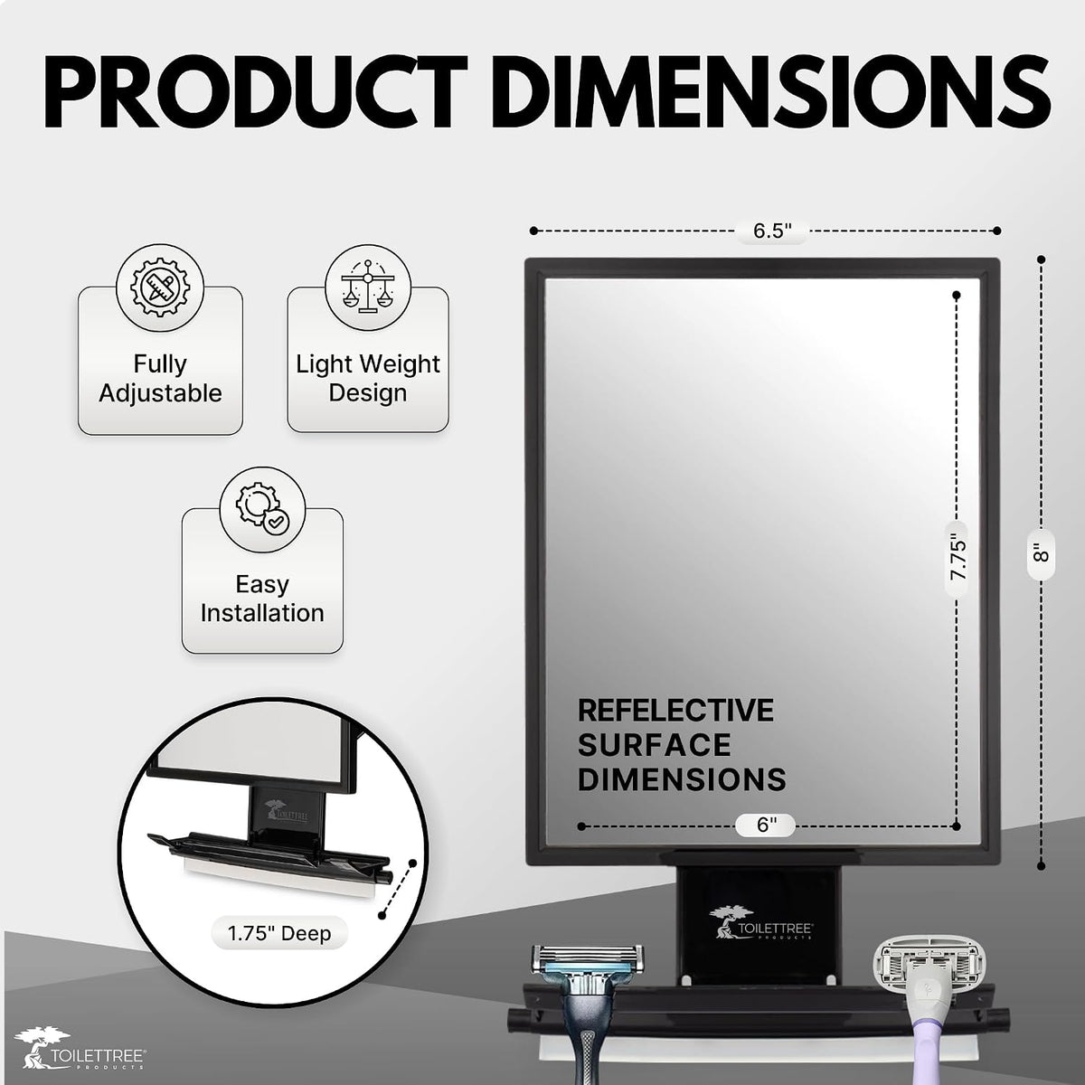 ToiletTree Products Fogless Shower Mirror - Anti-Fog Mirror - Adjustable Shaving Mirror with a Squeegee - Rust-Proof, Im