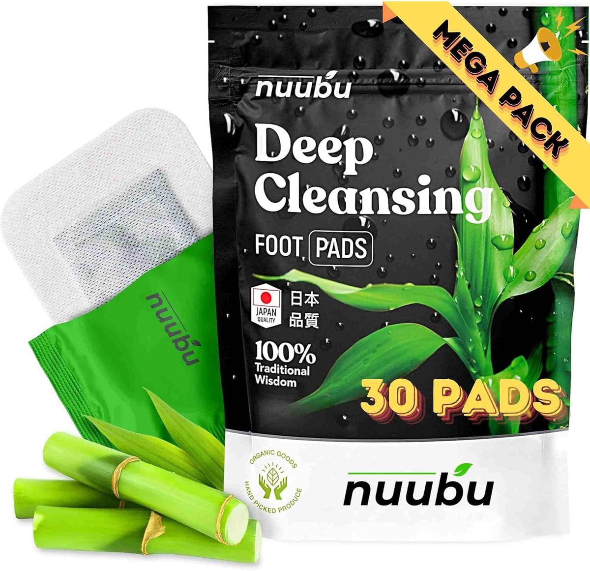 Nuubu Foot Pads - Premium Japanese Organic Natural Herbal Patches for Foot Care, Natural Ingredients - Bamboo Vinegar & 