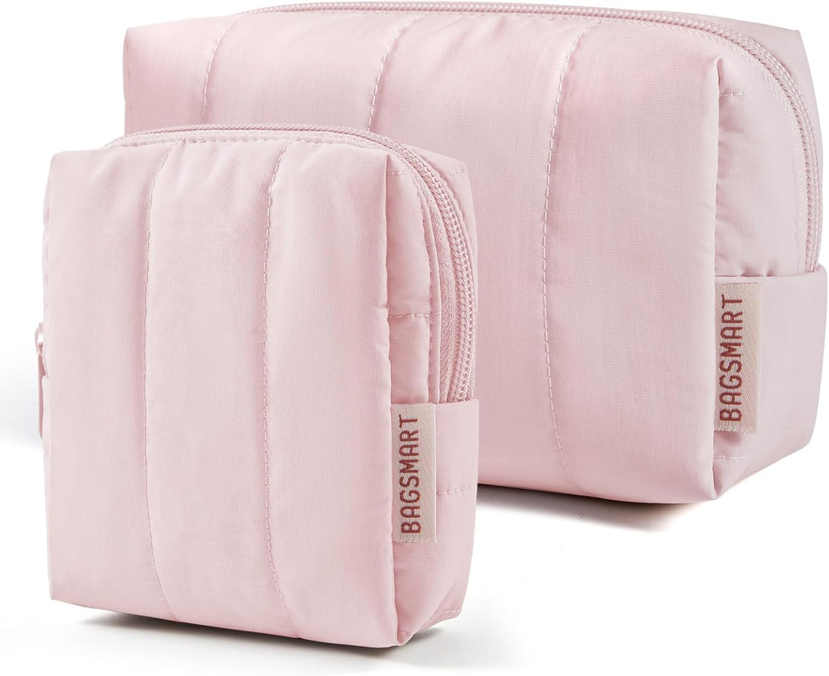 BAGSMART Small Makeup Bag for Women with Slip-in Pocket, Baby Pink