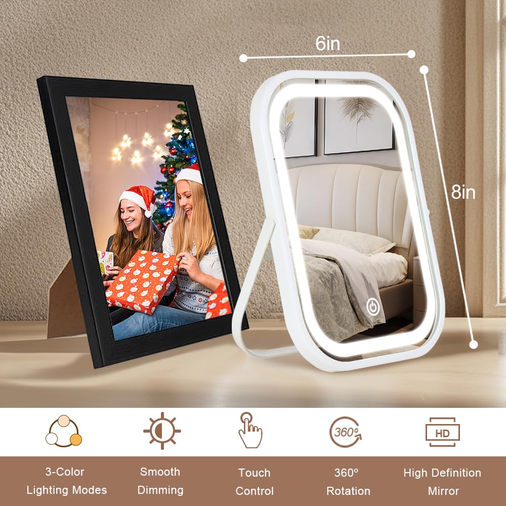 YEKKOPT Travel Makeup Mirror with Lights, Portable Small Beauty LED Vanity Mirror with Lights, 1200mAh Battery, Dimmable