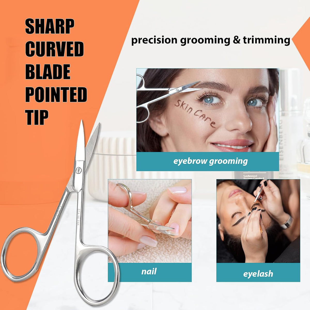 Facial Hair Small Grooming Scissors For Men Women, 2PCS Silver