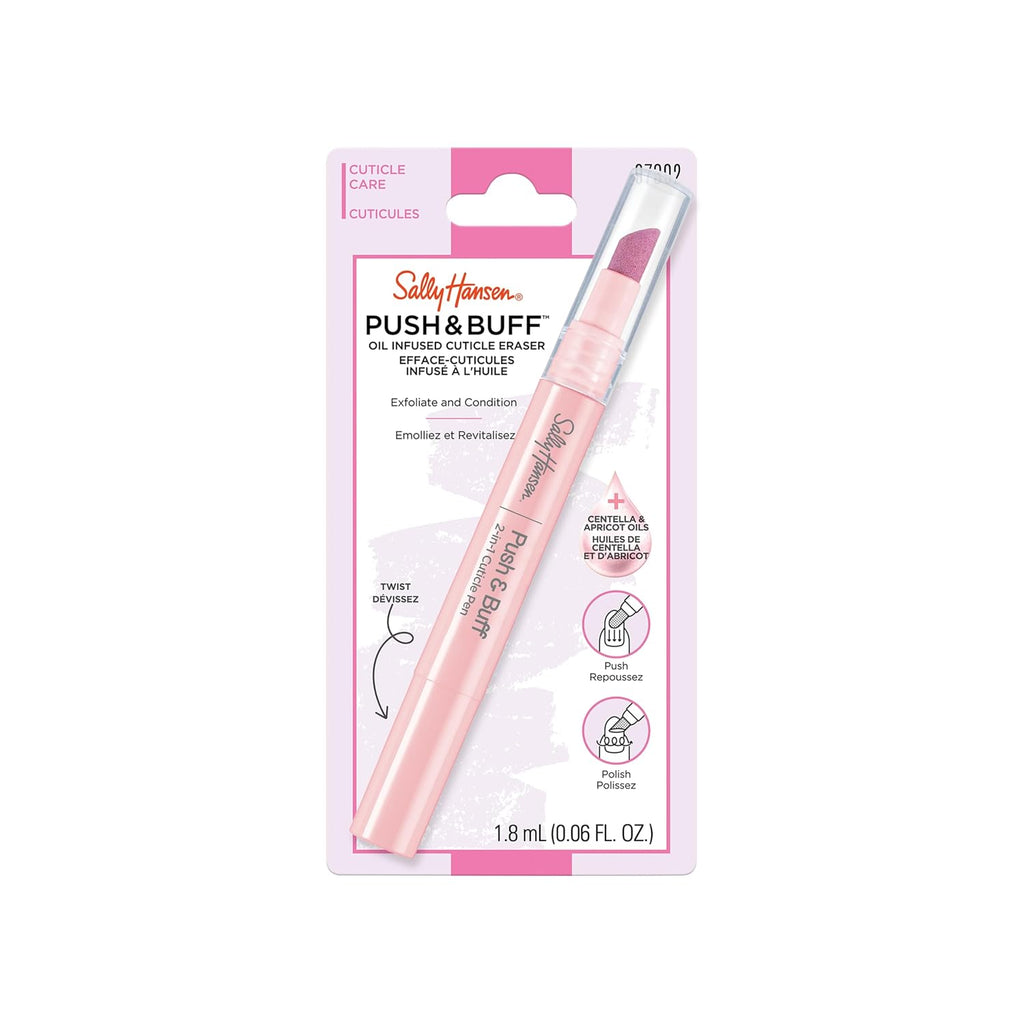 Sally Hansen Push & Buff 2-in-1 Cuticle Care Treatment Pen | Exfoliates, Polishes and Smooths Cuticles | Textured Tip fo