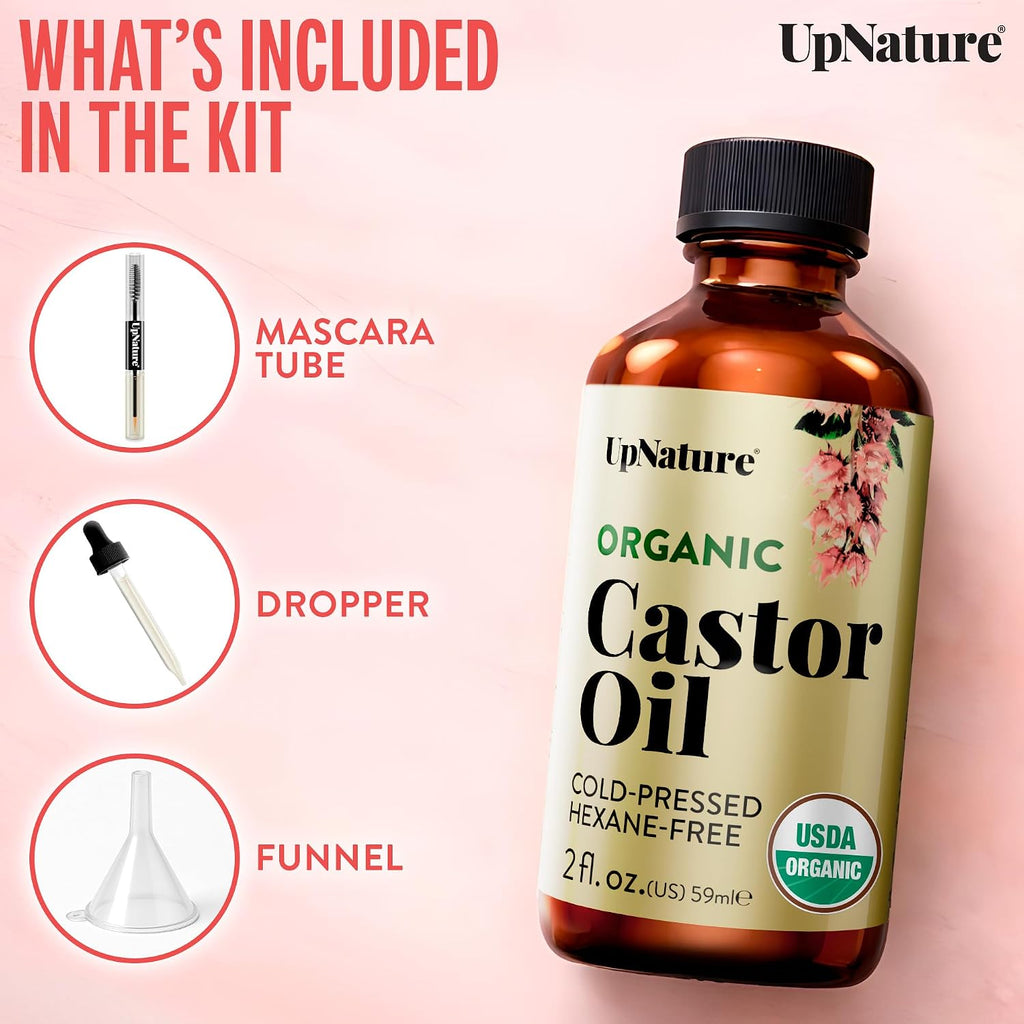 UpNature Castor Oil Eyelash & Eyebrow Growth Serum, USDA Organic, 2oz