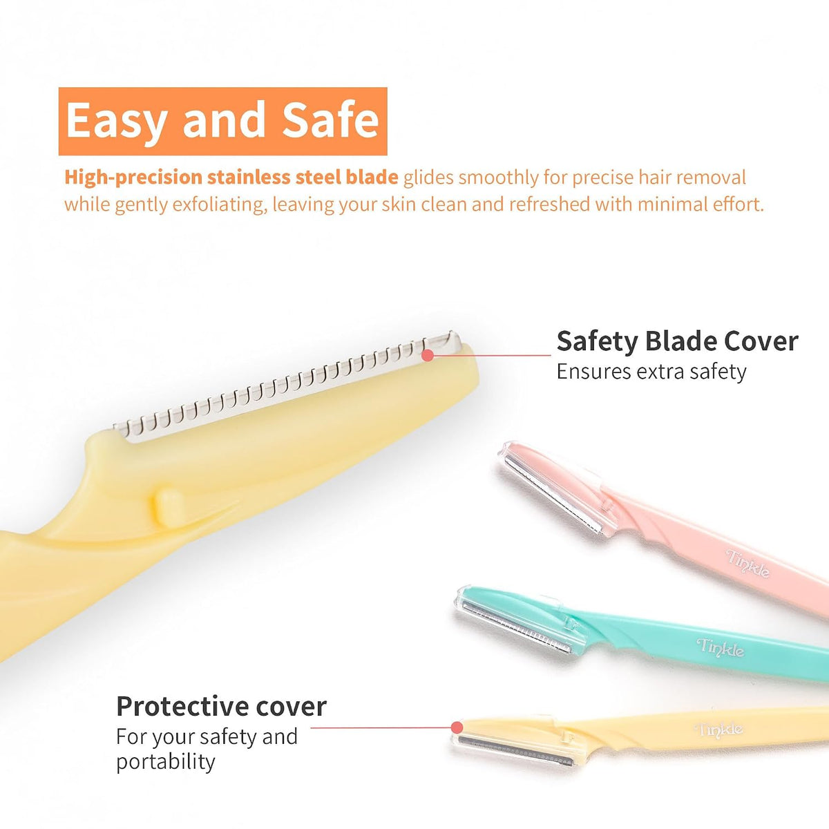 Tinkle Dermaplaning Tool 6ct, Dermaplane Razor for Women, Safe and Easy Peach Fuzz Remover, Eyebrow Trimmer with Protect
