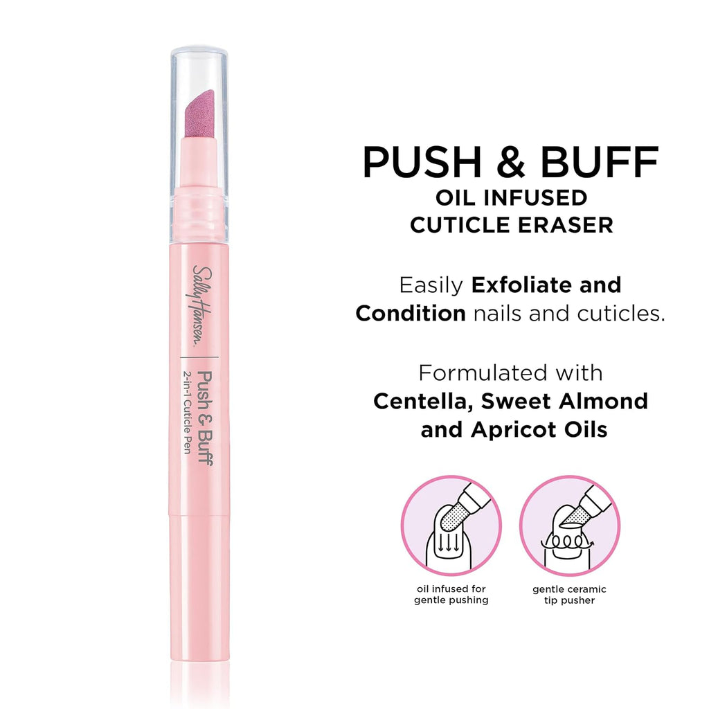 Sally Hansen Push & Buff 2-in-1 Cuticle Care Treatment Pen | Exfoliates, Polishes and Smooths Cuticles | Textured Tip fo