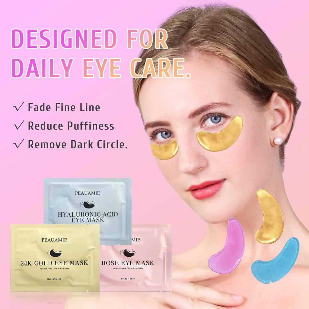 PEAUAMIE Under Eye Patches Gold and Hyaluronic Acid for puffy eyes,Rose Eye Masks for Dark Circles and Puffiness skin ca
