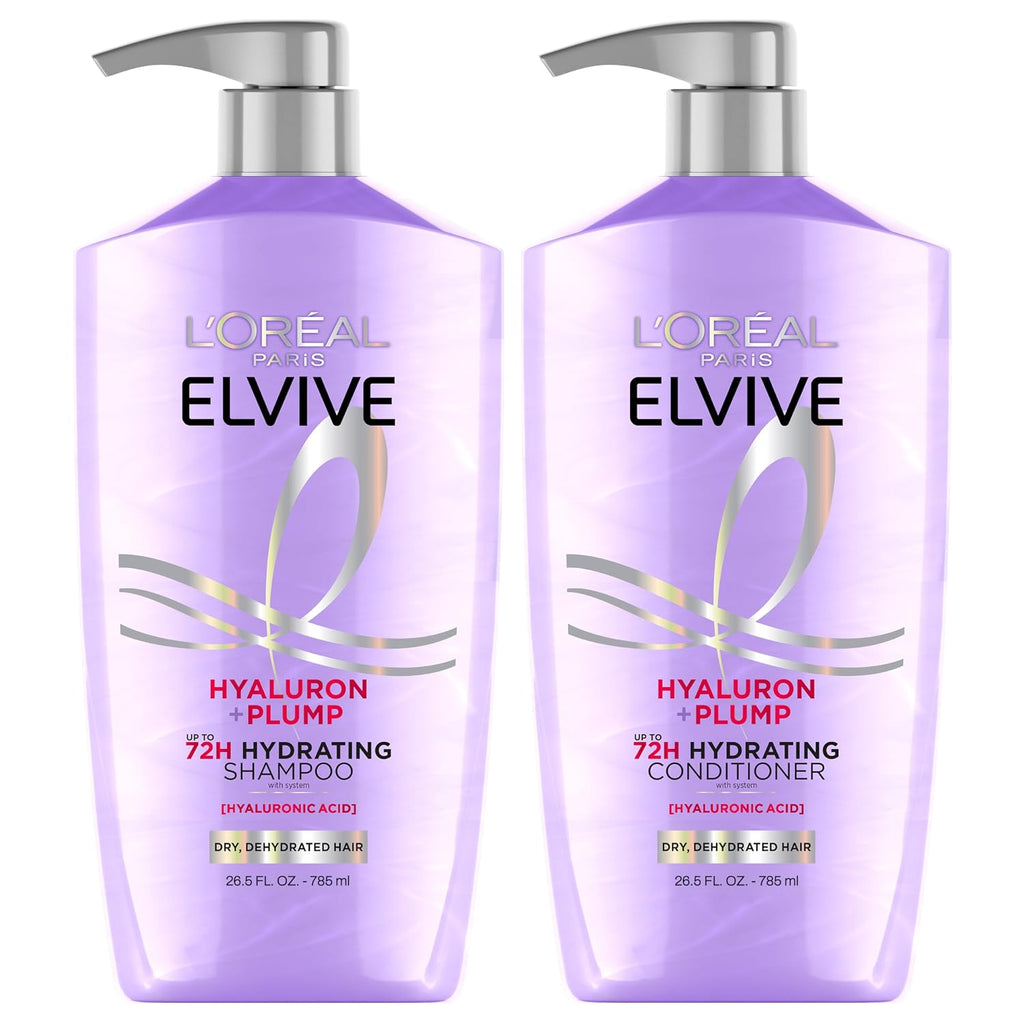 L'Oreal Paris Elvive Hyaluron Plump Shampoo and Conditioner Set, 53 Fl Oz