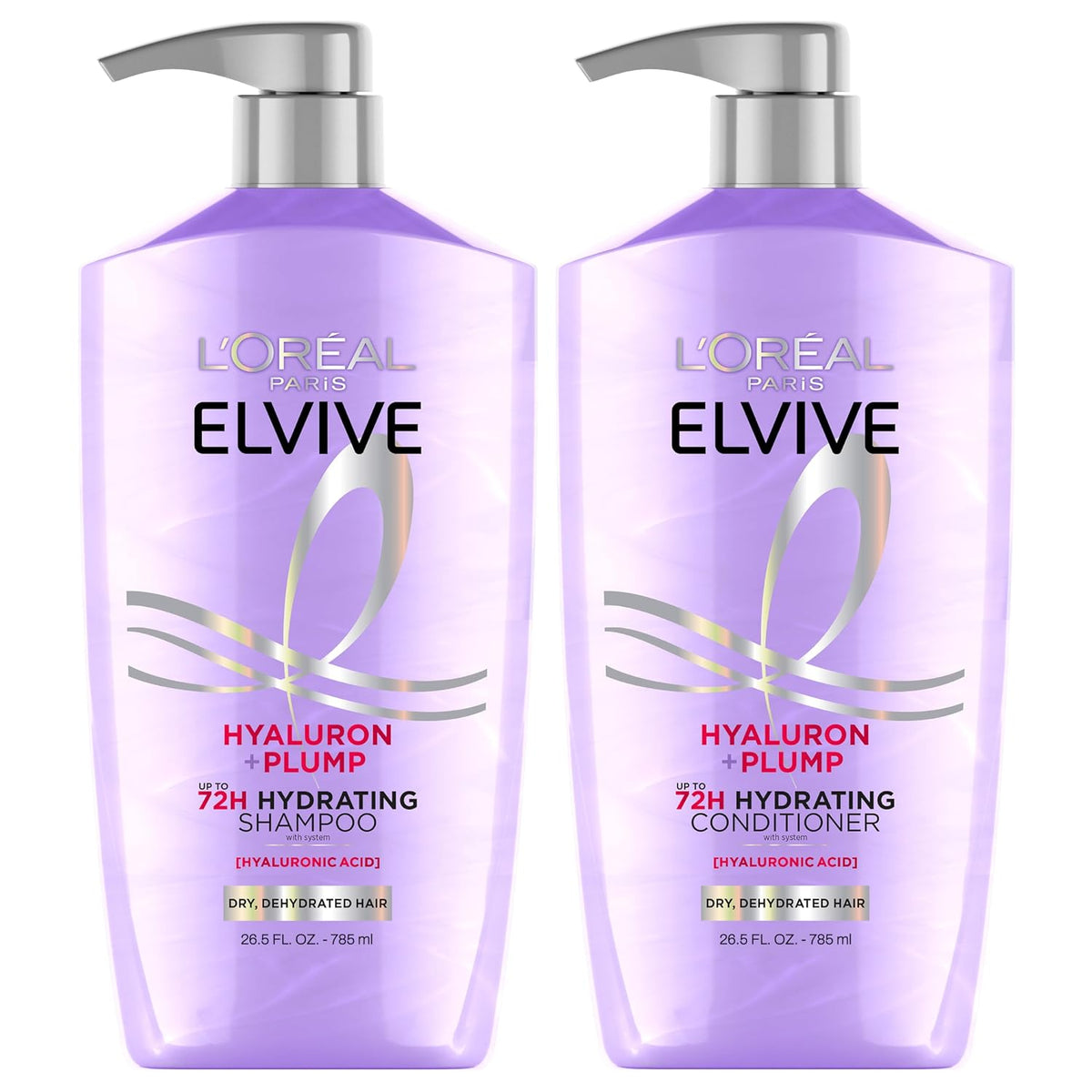 L'Oreal Paris Elvive Hyaluron Plump Shampoo and Conditioner Set, 53 Fl Oz