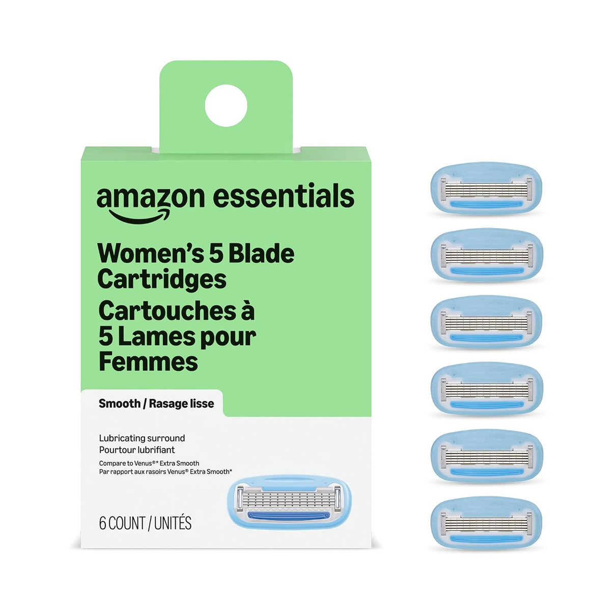 Amazon Essentials 5-Blade Razor Refills for Women, 6 Count (Fits Amazon Essentials Razor Handles Only) (Previously Amazo