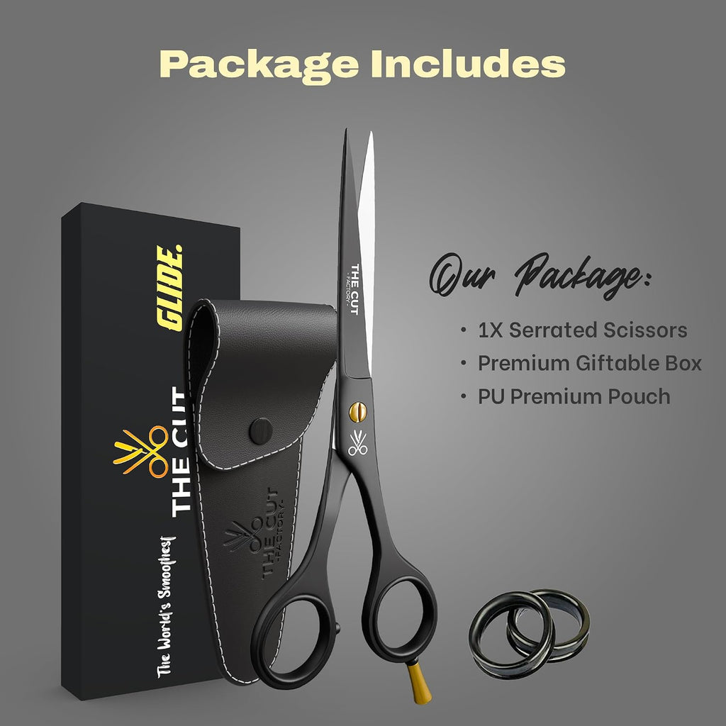 The Cut Factory® Hair Scissors & Hair Cutting Scissors - 6.5” Matte Black Professional Barber Shears with Micro-Serrated