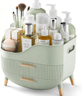 Pajiriona Makeup Organizer with Drawers, Green Skincare Organizer for Vanity, Storage Box with Handle, Large Cosmetic Di