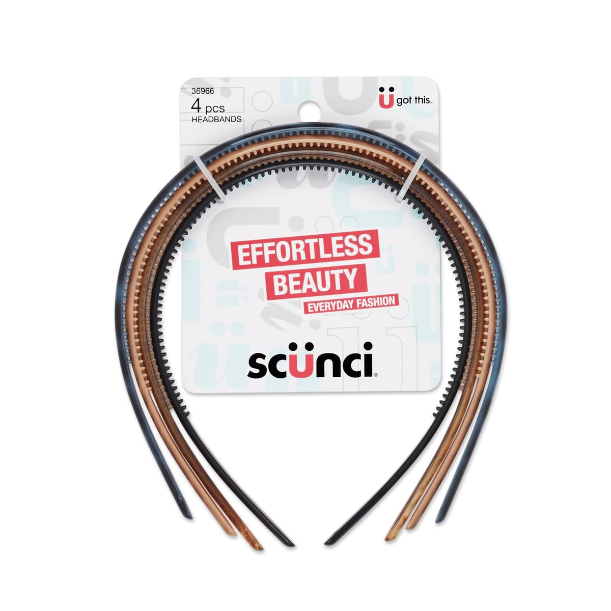 Scünci by Conair Skinny Headbands, No-Damage, Flexible, 4 Count, Neutral