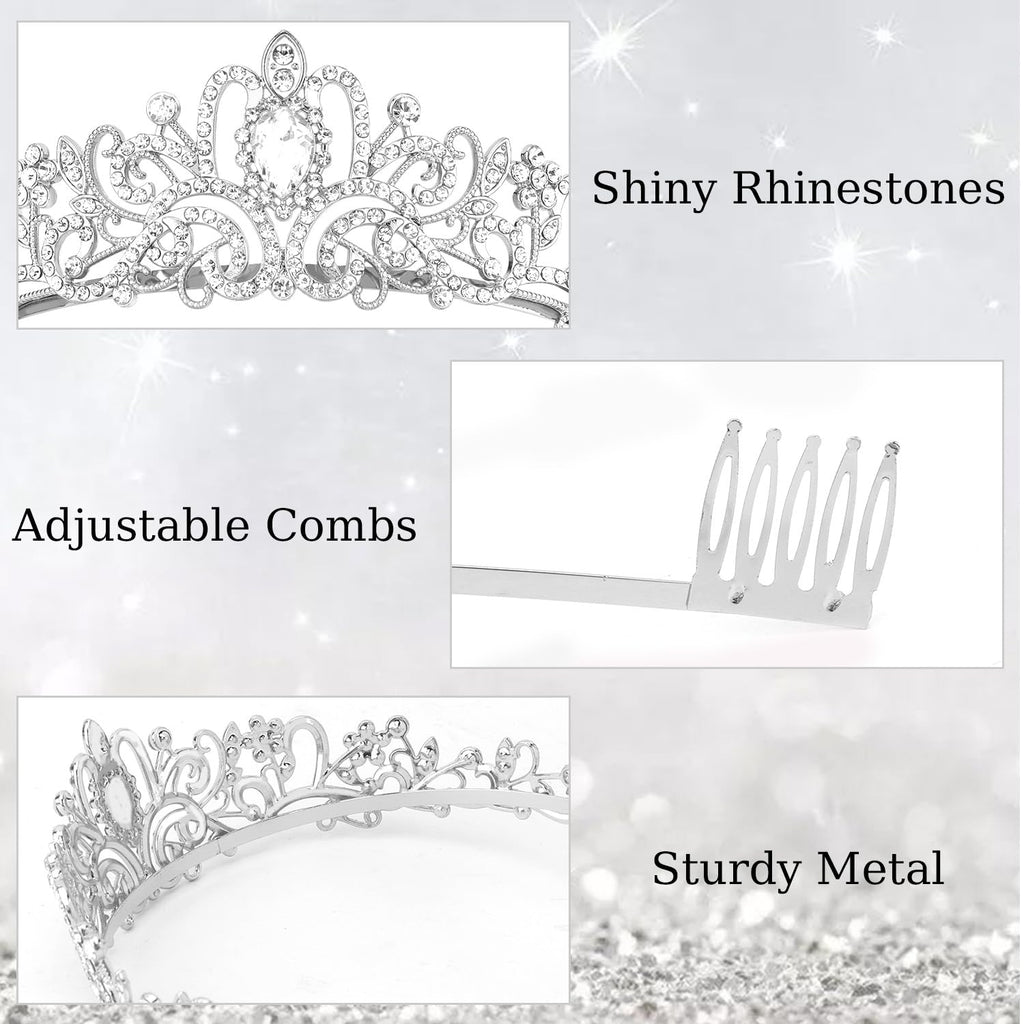 Didder Silver Crystal Tiara Crowns for Women Girls Elegant Princess Crown with Combs, Tiaras for Women Bridal Wedding Pr