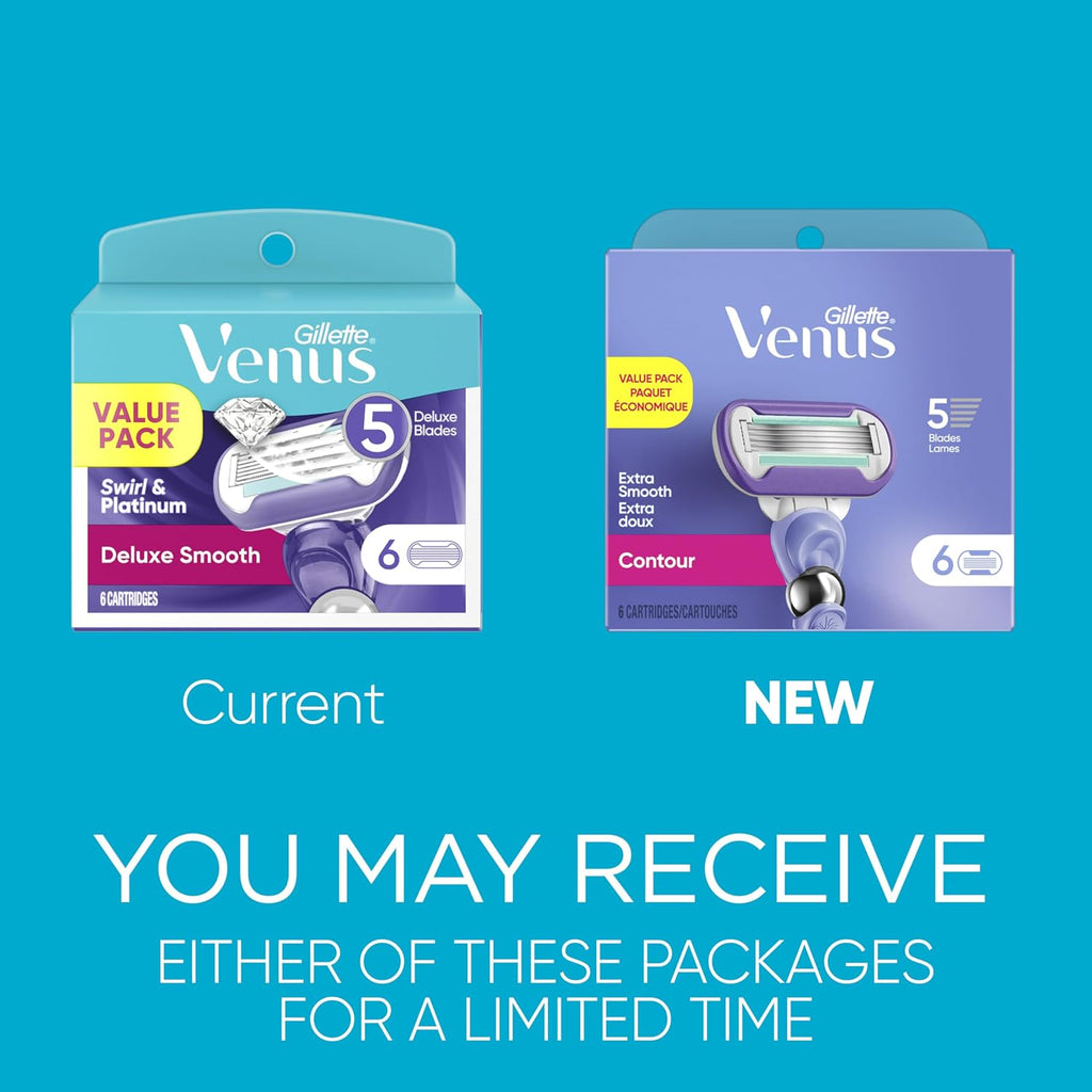 Gillette Venus Deluxe Smooth Swirl Womens Razor Blade Refills, 6 Count, Moisture Ribbon to Protect Against Irritation