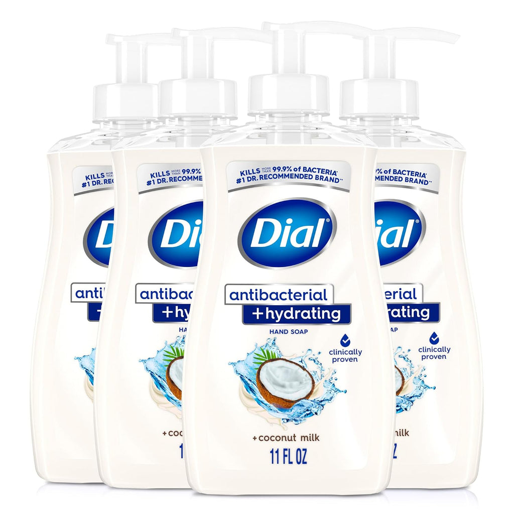 Dial Antibacterial Hydrating Liquid Hand Soap, Coconut Milk, 11oz, 4-Pack