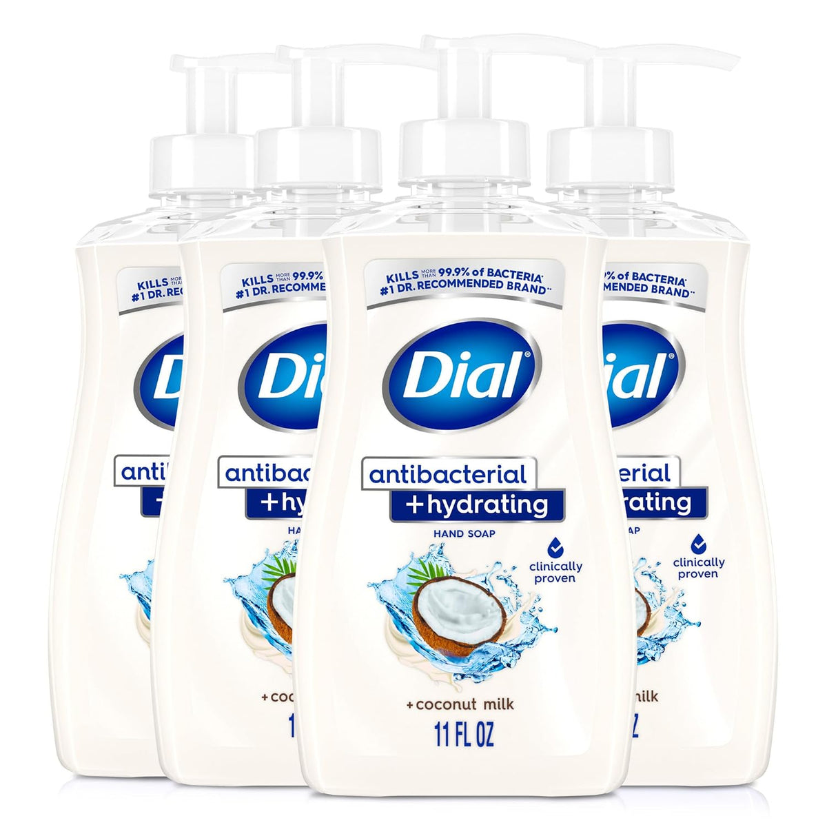 Dial Antibacterial Hydrating Liquid Hand Soap, Coconut Milk, 11oz, 4-Pack