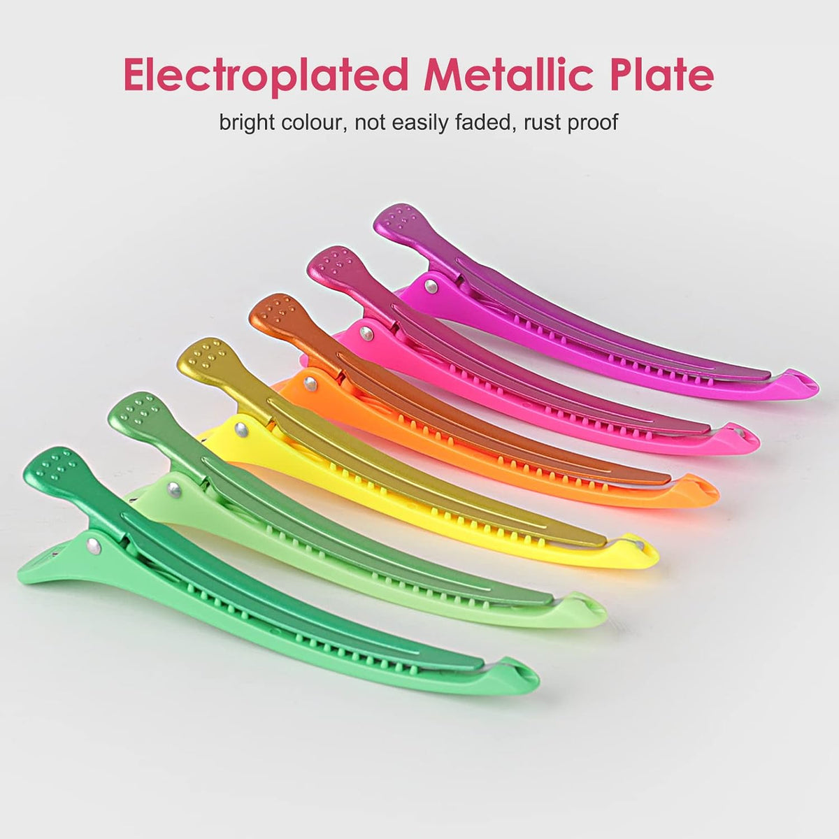 AIMIKE Neon Hair Clips, 12 Pcs Professional Sectioning and Cutting Clips for Hairdressers - 4.3" Long Duck Billed Roller