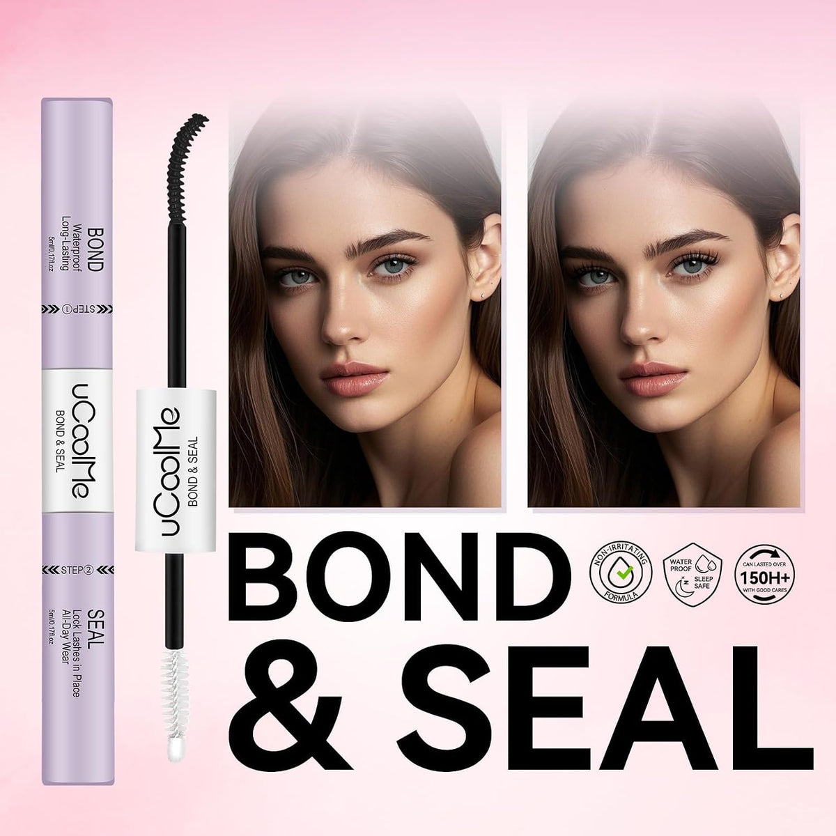 uCoolMe Lash Bond and Seal Waterproof 10ML for Lash Clusters 144Hours SuperStrong Long-Lasting Non-Irritating Eyelash Gl