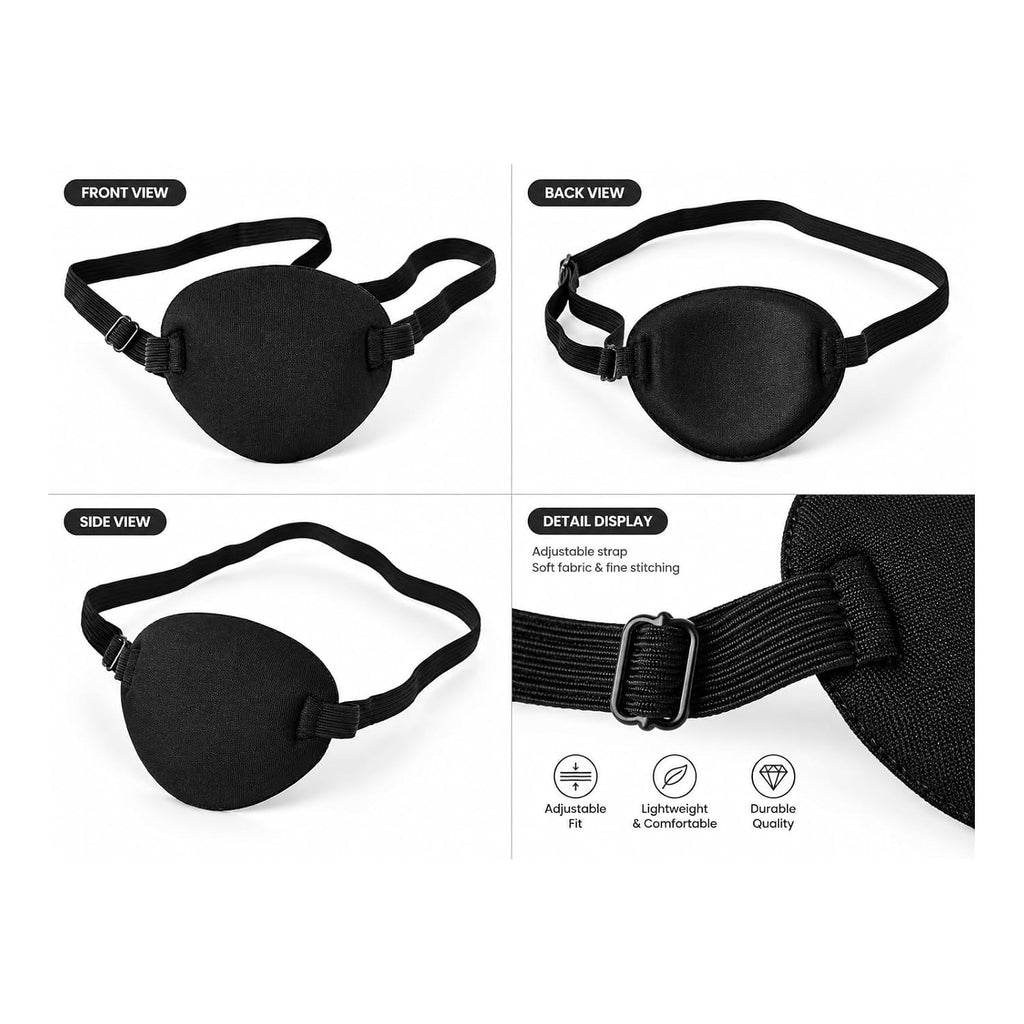 Eye Patch for Adults – Soft Black Eyepatch for Pirate Costume, Cosplay, Halloween, Adjustable Eye Patches for Dress Up