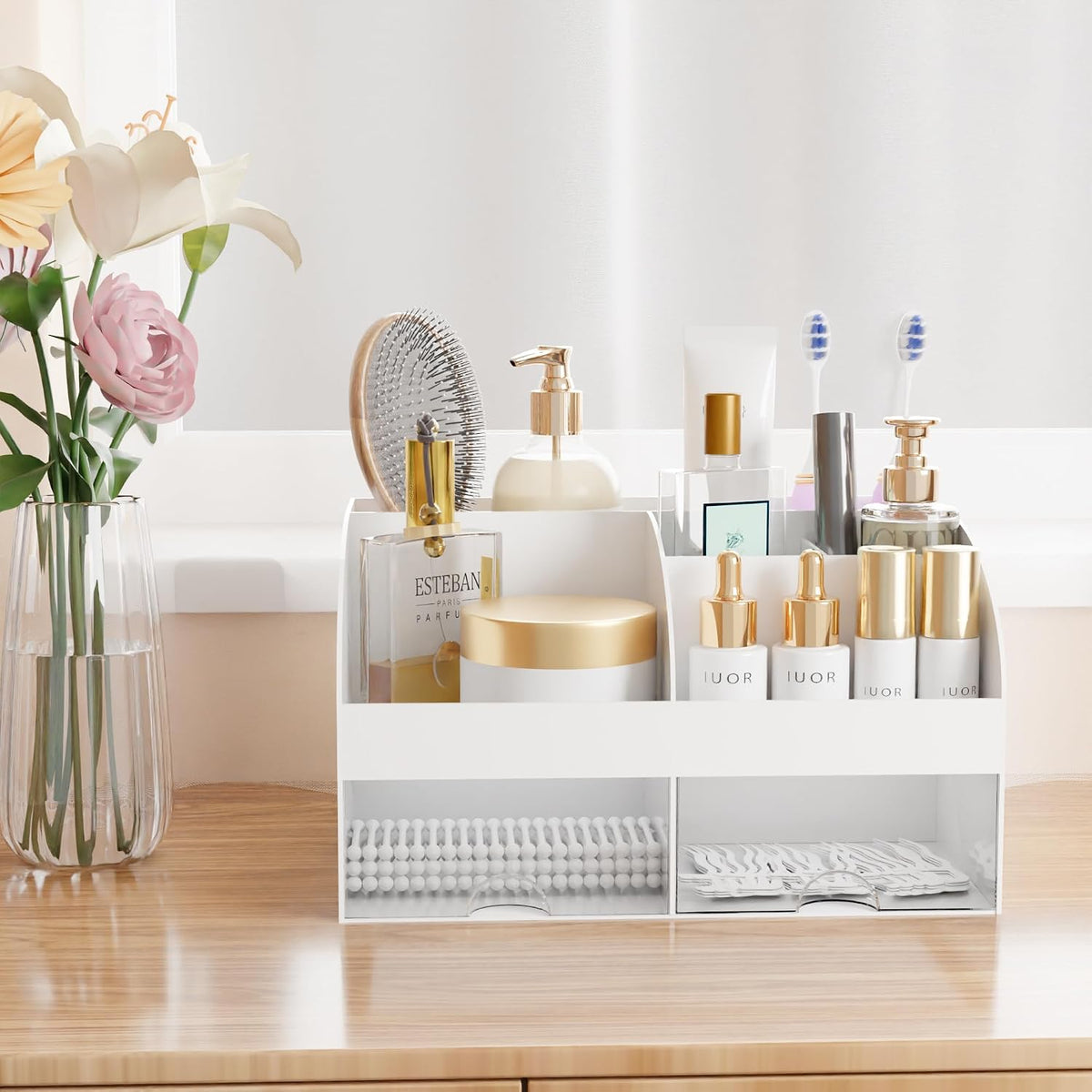 Makeup Organizer with Drawers, Cosmetic Storage for Dresser Vanity and Bathroom Countertop, Beauty Holder for Lipstick B