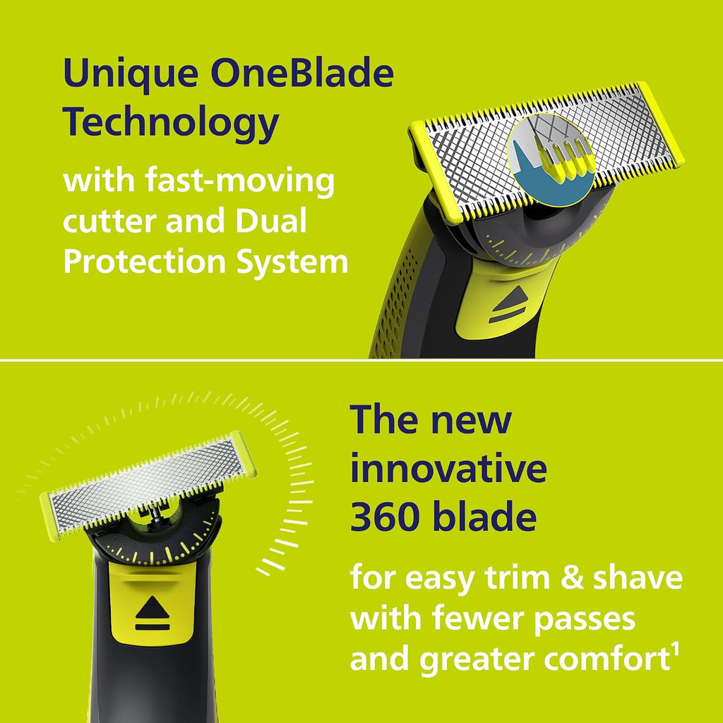 Philips Norelco OneBlade 360 Hybrid Face Trimmer and Shaver, 5 Length Comb