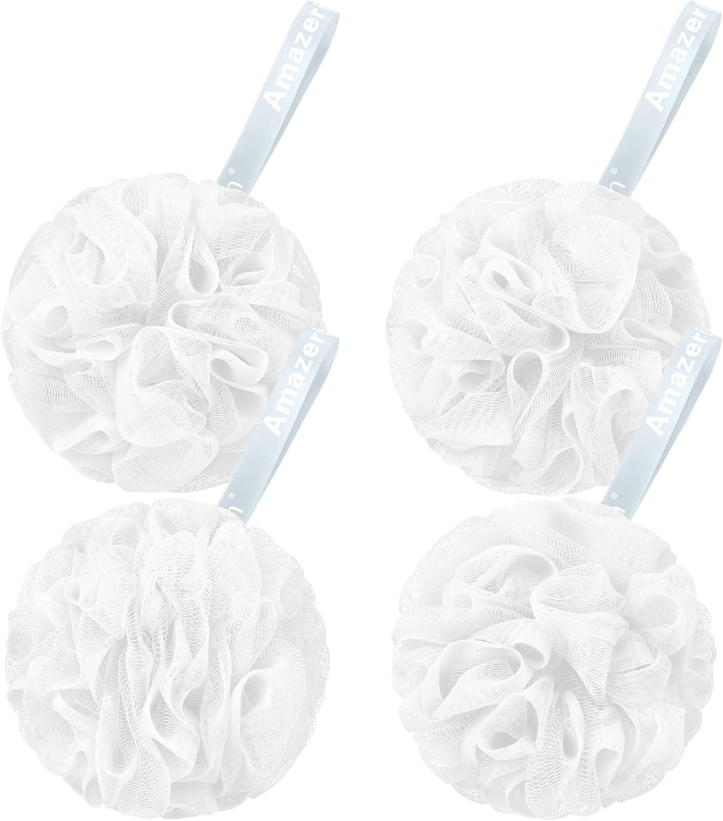 AmazerBath Loofah Sponge 75g/Piece, Exfoliating Bath Sponge Body Scrubber - Loofa Set of 4 Flower Color (Large, Green-Pu