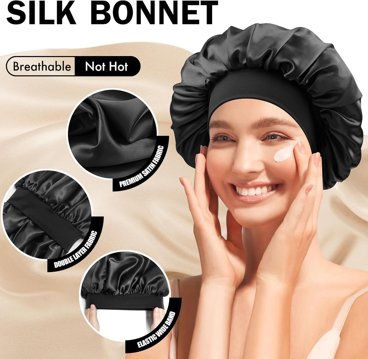 Satin Silk Bonnet for Hair, Double Layer Sleep Cap for Men & Women