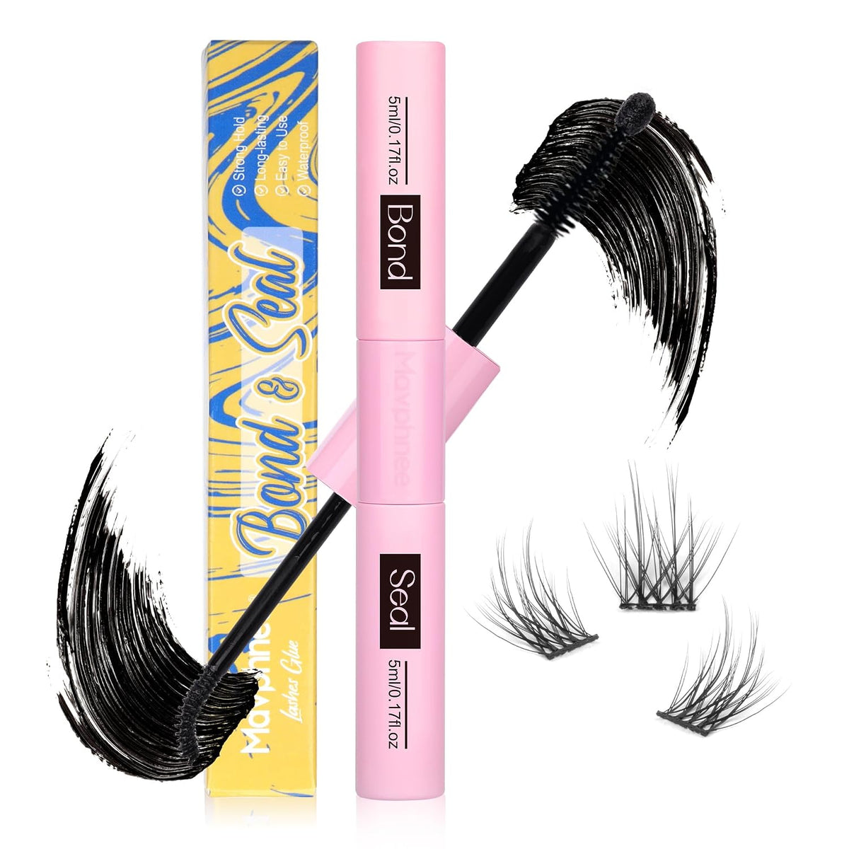 Lash Glue Bond and Seal Long Lasting Strong Hold Waterproof 2 in 1 Cluster Eyelash Glue for DIY Lash Extensions by Mavph