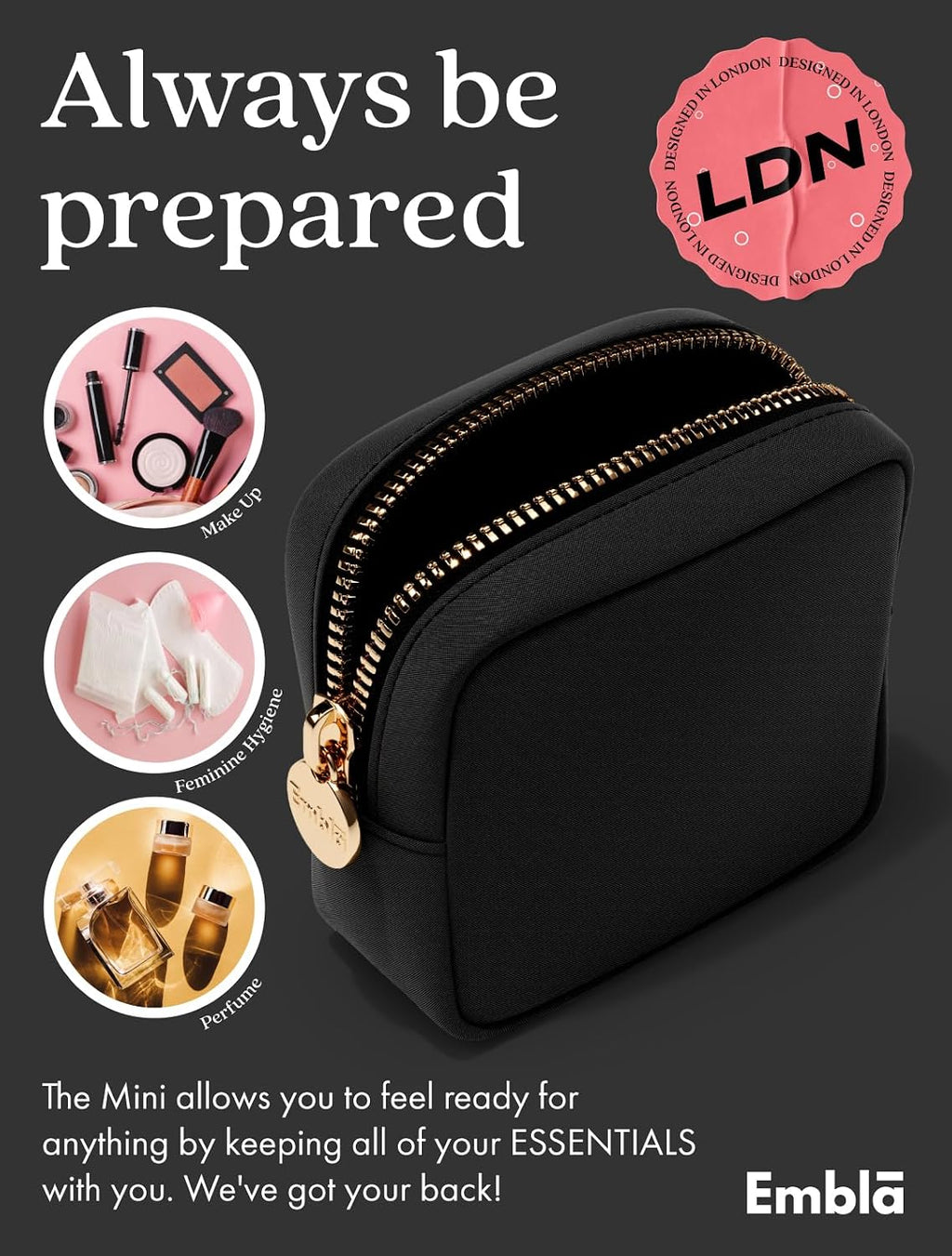 Embla Small Makeup Bag for Purse, Mini Waterproof Nylon Cosmetic Pouch, Durable and Lightweight Travel Toiletry Bag with