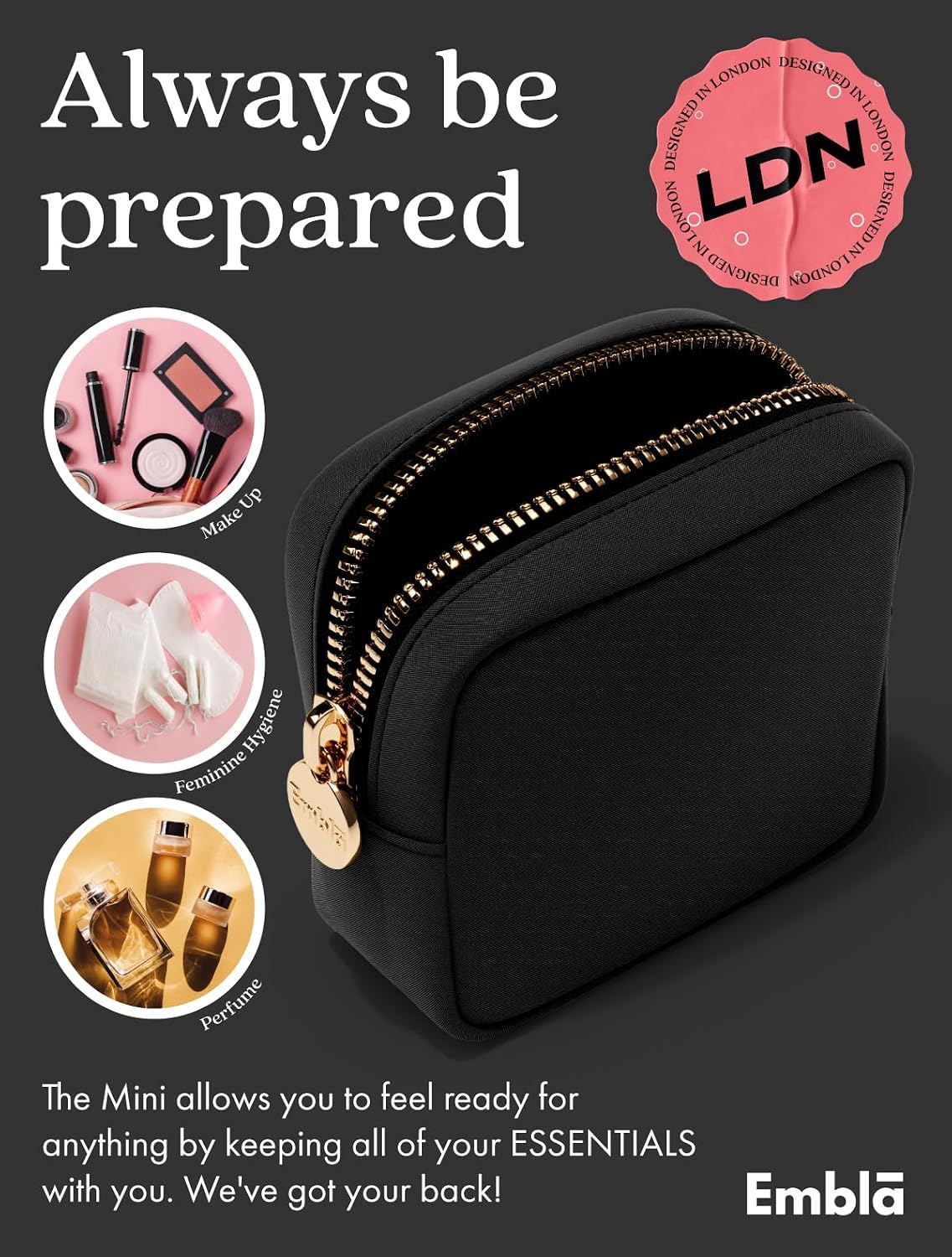 Embla Small Makeup Bag for Purse, Mini Waterproof Nylon Cosmetic Pouch, Durable and Lightweight Travel Toiletry Bag with