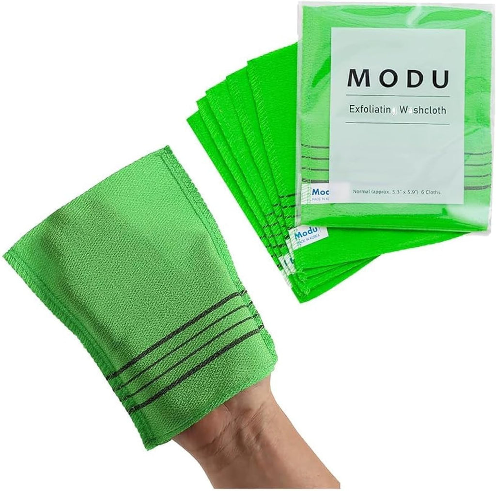 Modu Korean Exfoliating Mitts Large 4PCS (Green, Yellow, Sky Blue, Pink) – Exfoliating Gloves Body Scrubber Italy Towel 