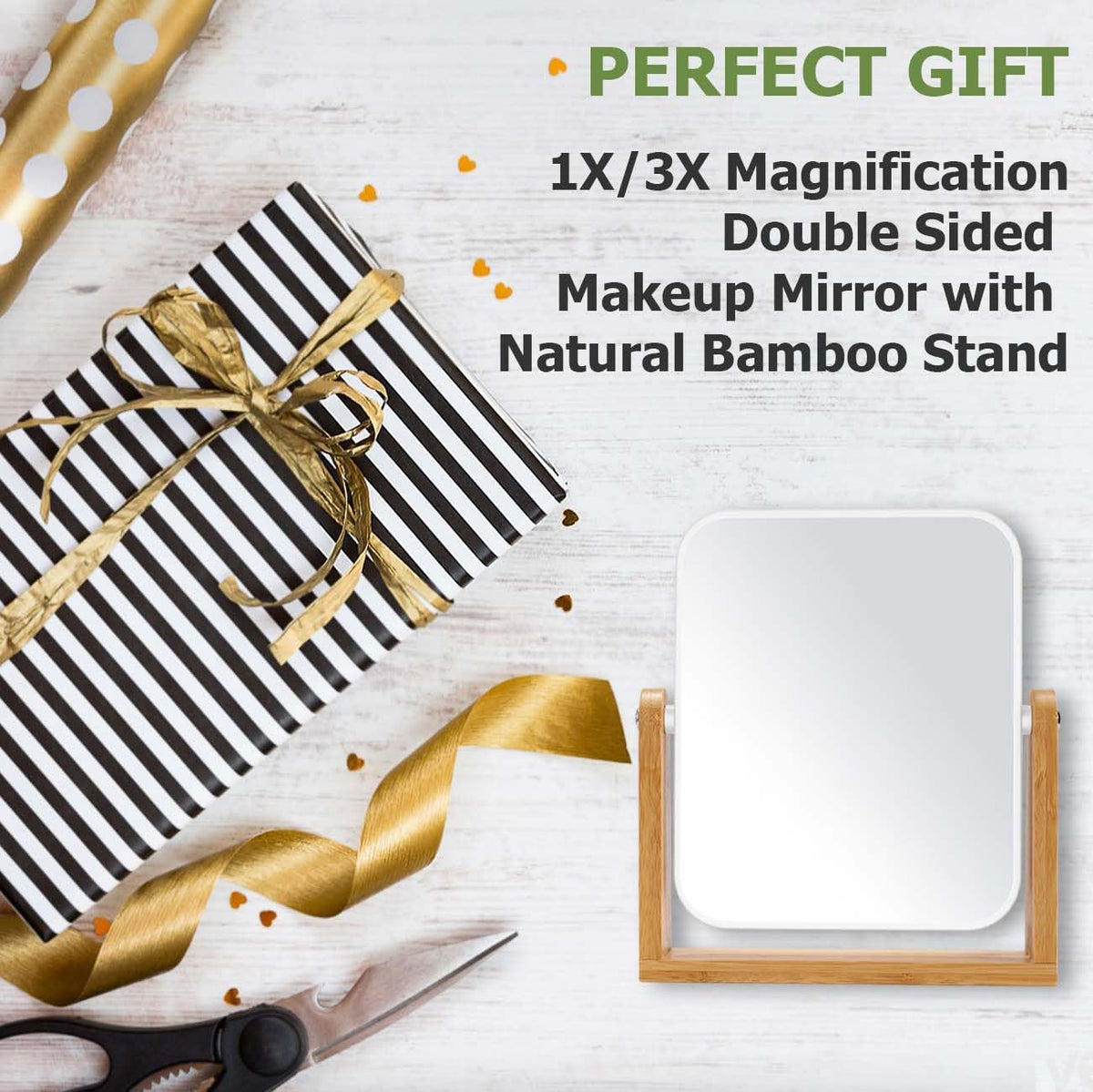 LFOYOU Vanity with Stand, 1X/3X Swivel Magnifying Mirror, 8 Inch Portable