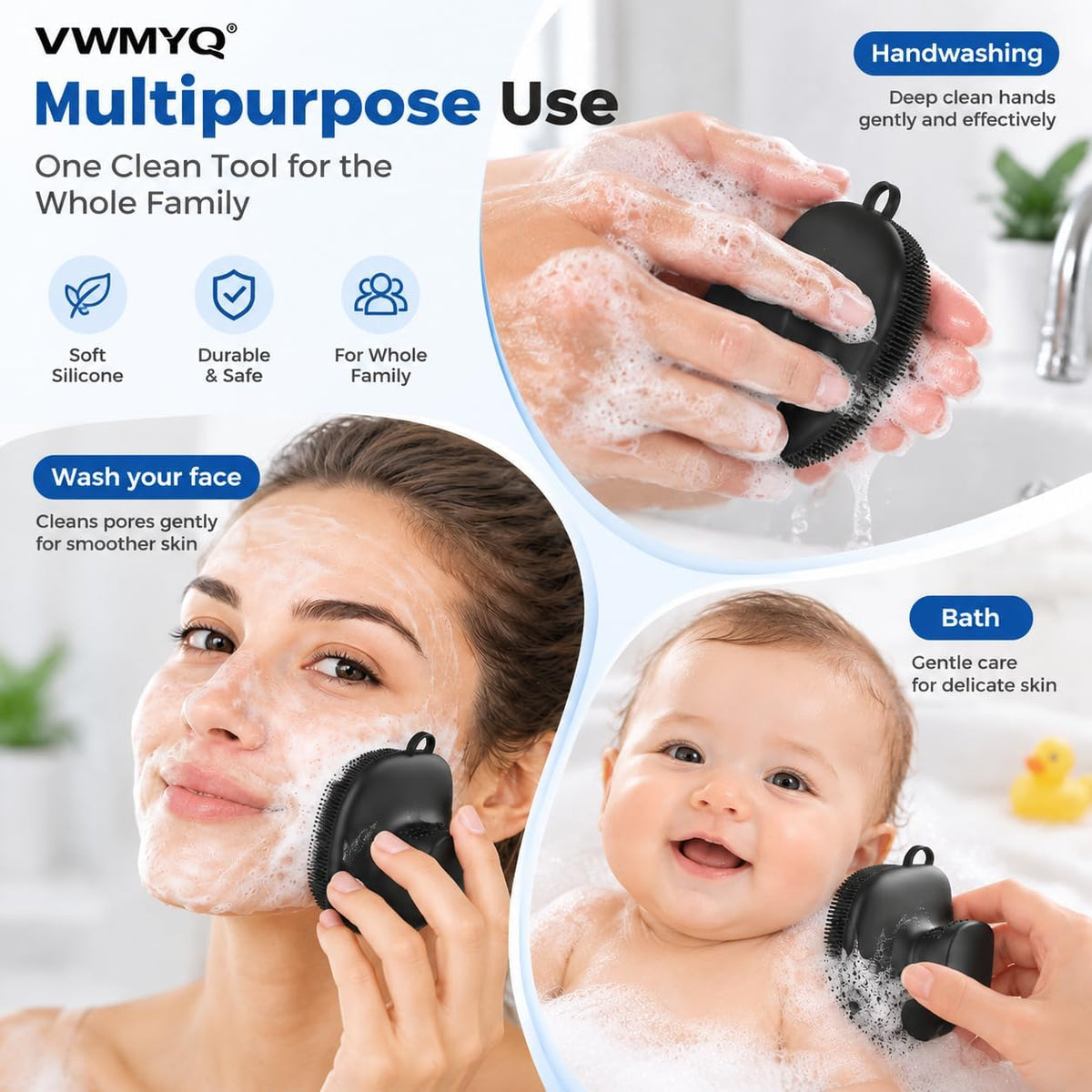 VWMYQ Silicone Face Scrubber for Men & Women, Manual Waterproof Facial Cleansing Brush for Exfoliating‑Black