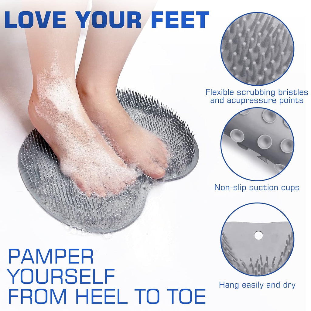Shower Foot Scrubber Mat Back Washer Exfoliating Bath Wash Pad Wall Mounted Slip Suction Cups for Use in Cleaner Men and