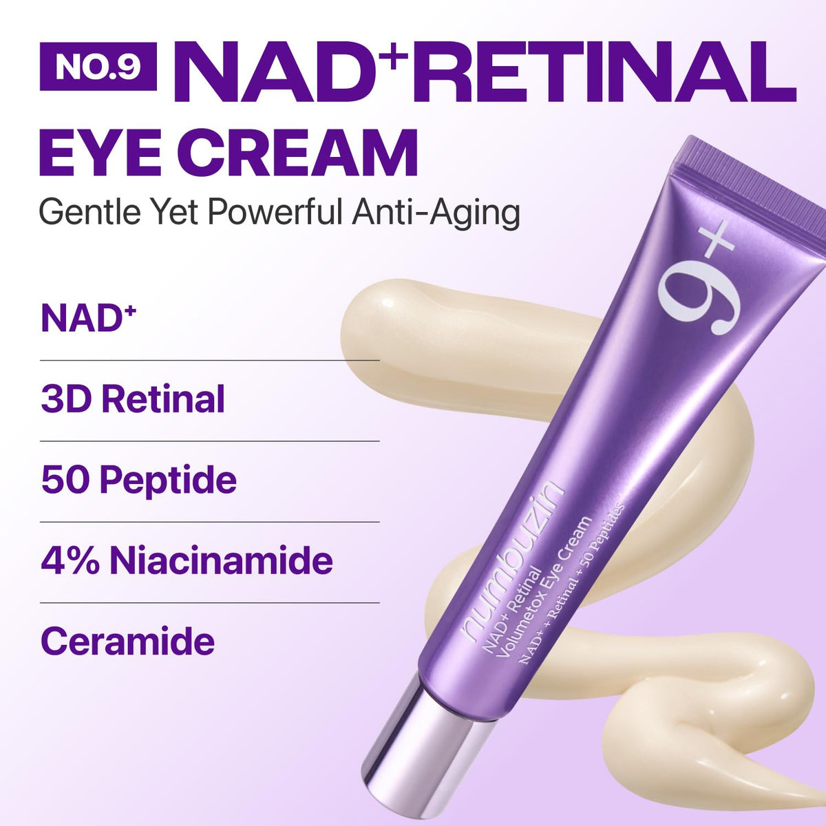 numbuzin No.9 NAD+ Retinal Eye Cream for Anti-Aging, Strawberry Skin, Firmer Skin with Retinoid, Peptides & Niacinamide,