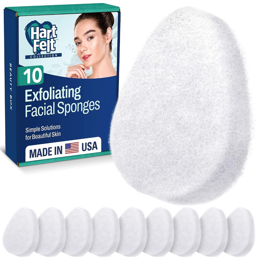 HartFelt [10 Pack] Regular Exfoliating Facial Sponge for Face - Daily Cleansing Scrubber - Buf Dirt Away with Puf Styled