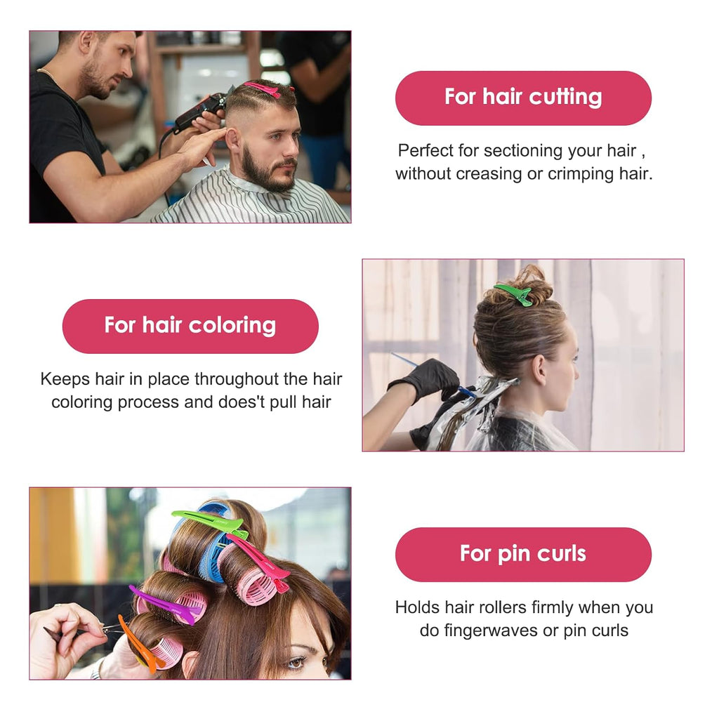 AIMIKE Neon Hair Clips, 12 Pcs Professional Sectioning and Cutting Clips for Hairdressers - 4.3" Long Duck Billed Roller