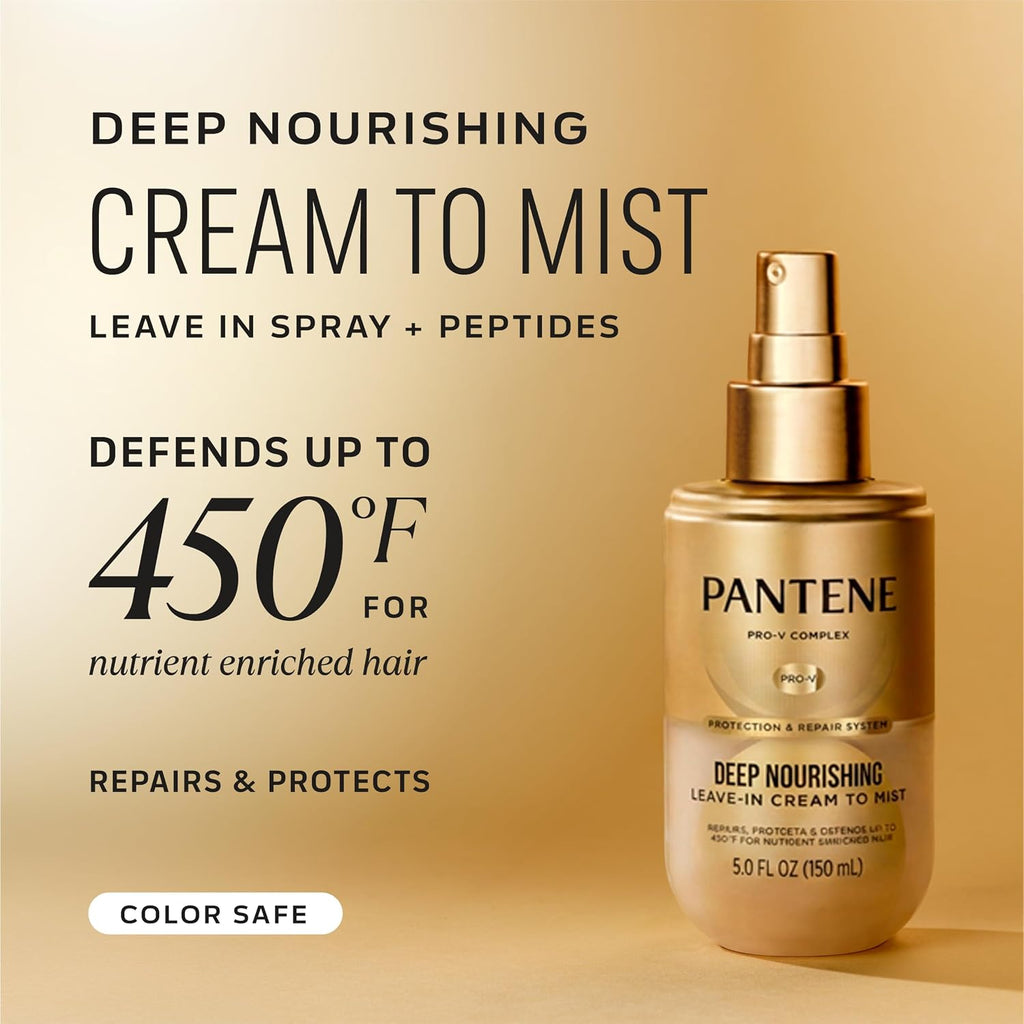 Pantene Deep Nourishing Cream to Mist Leave In Spray, Co-Created with Abbey Yung, Heat Protectant & Detangler Spray for 