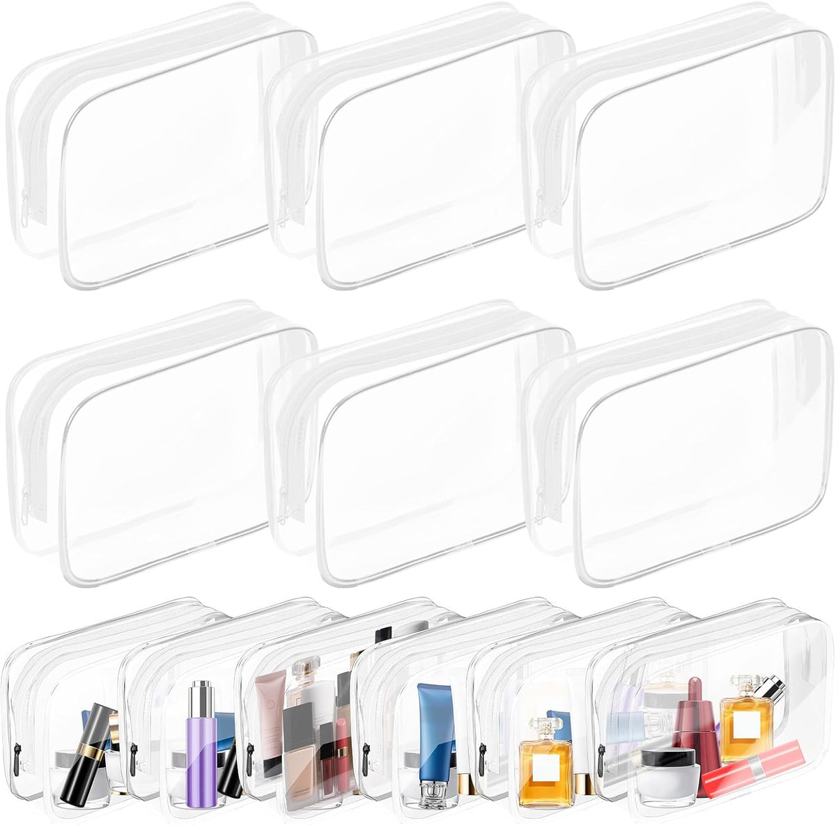 AURUZA Clear Makeup Bag,Portable Travel Toiletry Bags with Zipper, TSA Approved Clear Organizer Bags, PVC Cosmetic Pouch