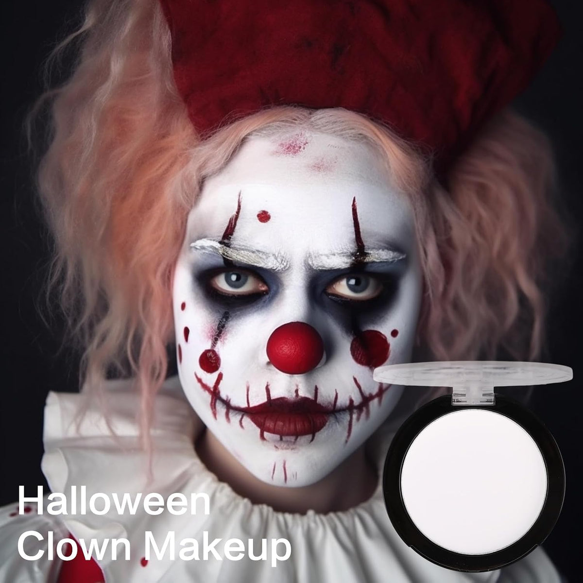 UCANBE Goth White Cream to Powder Foundation Makeup, Professional Clown White Face Body Paint with Matte Finish for Hall