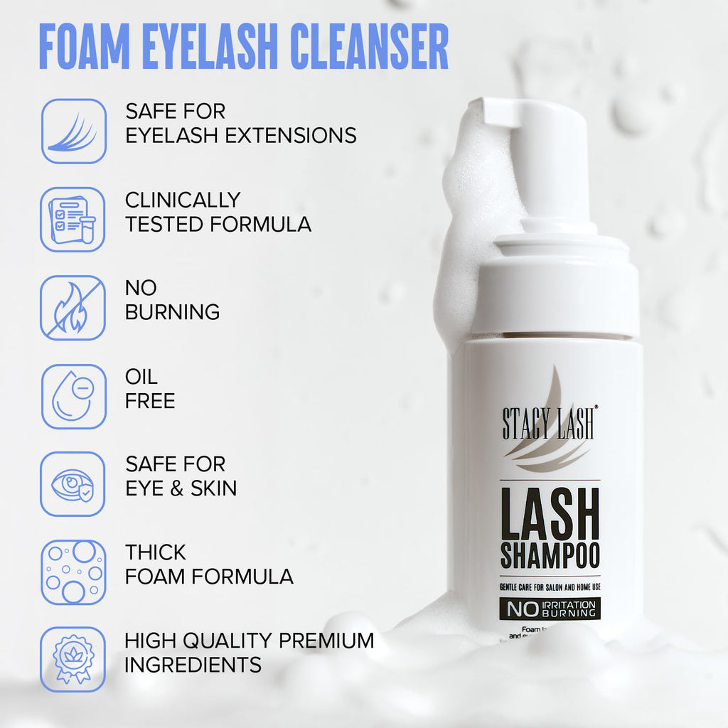 STACY LASH Eyelash Extension Shampoo + Brush / 1.69 fl.oz / 50ml / Korean Makeup Remover/Eyelid Foaming Cleanser/Wash fo