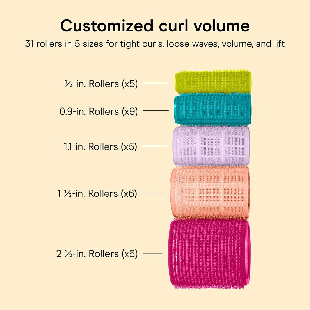 Conair Self-Grip Hair Rollers, Velcro, 5 Sizes, 31 Count, Multicolor