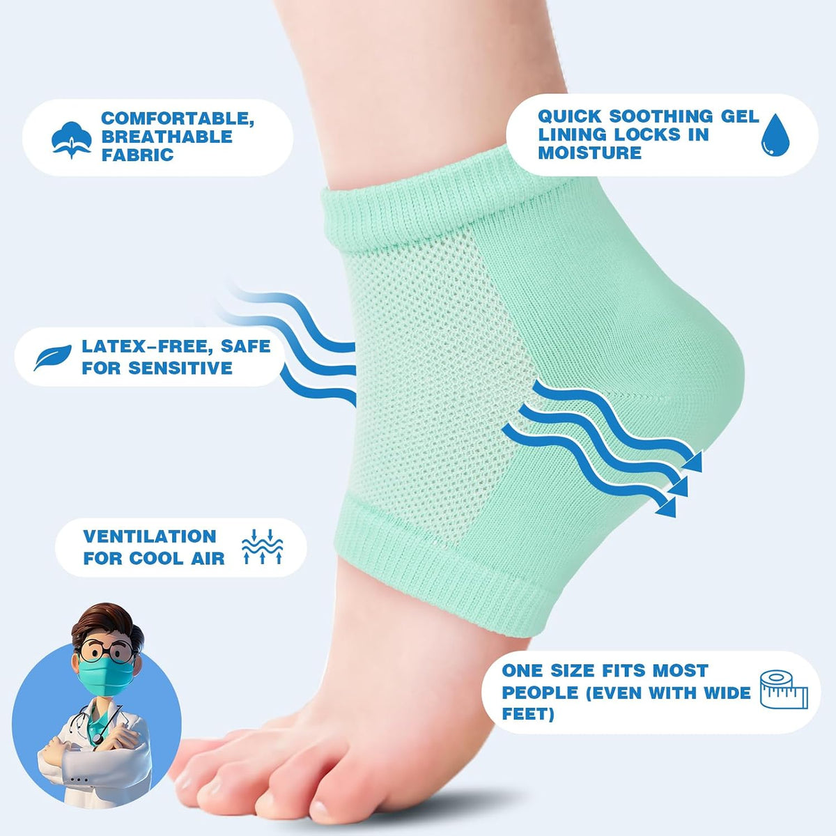 TEAWOO Moisturizing Heel Socks - 6 Pairs for Dry Cracked Feet