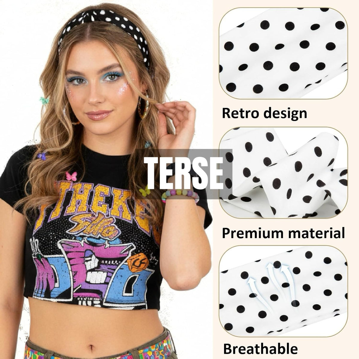 TERSE Polka Dot Headbands for Women Trendy Women Hair Accessories: Cute Head Bands for Women's Hair Fashion Hairbands 6P