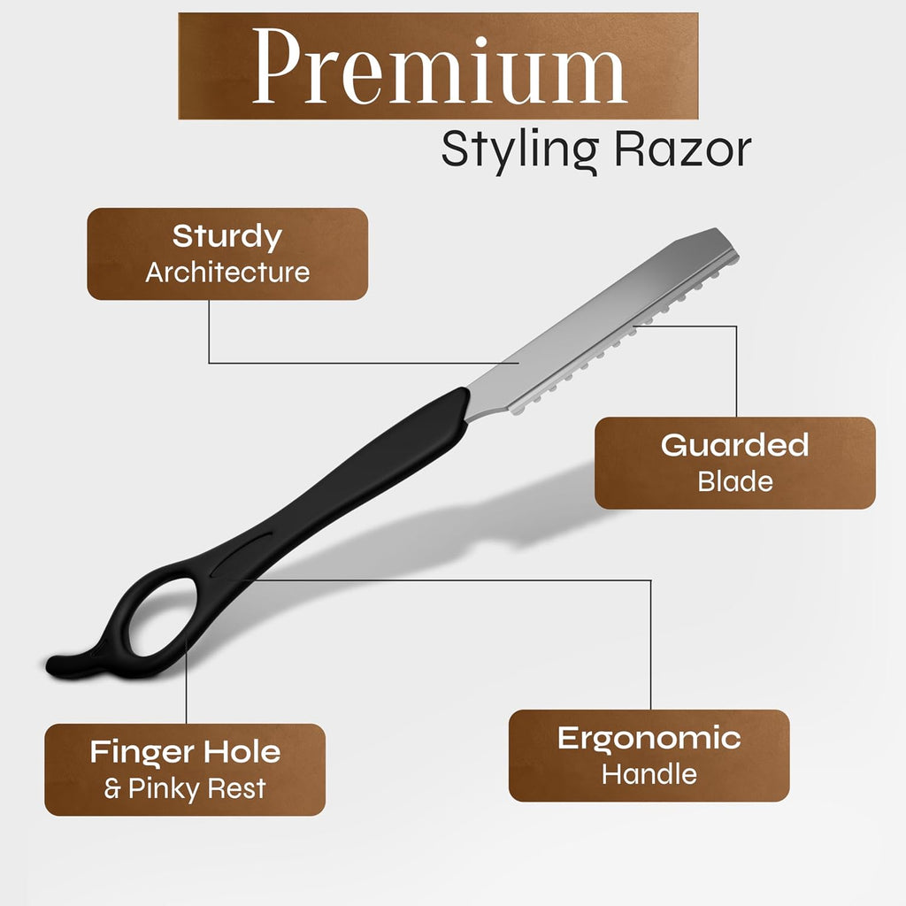 Facón Hair Razors for Cutting Hair - Professional Styling Razor Kit with 11 Replacement Blades, Stainless Steel Hairs Cu