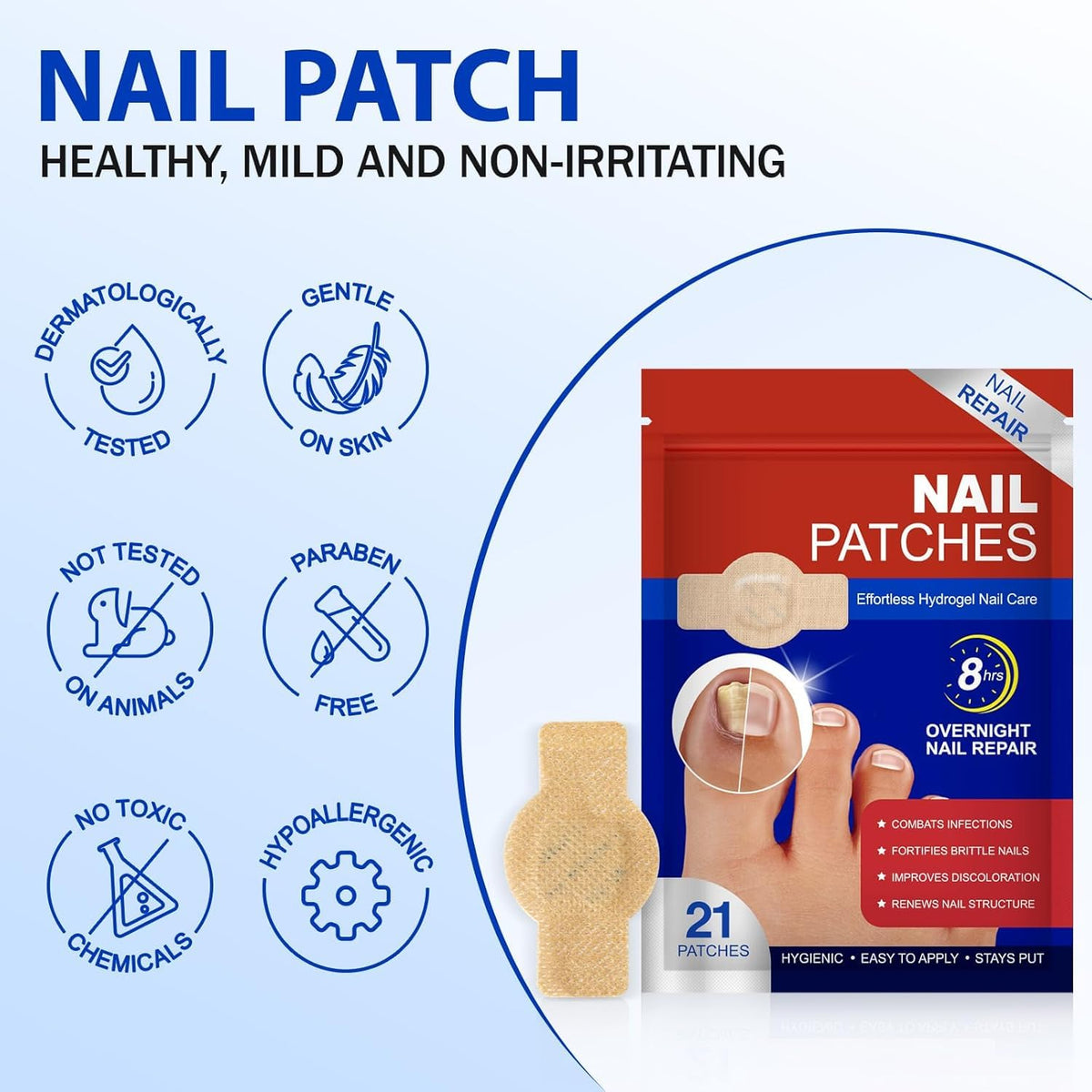 Nail Patches 42 PCS, Toenail Treatment Extra Strength 8-Hour Overnight Nail Fast Acting Repair Effortless Hydrogel Nail 