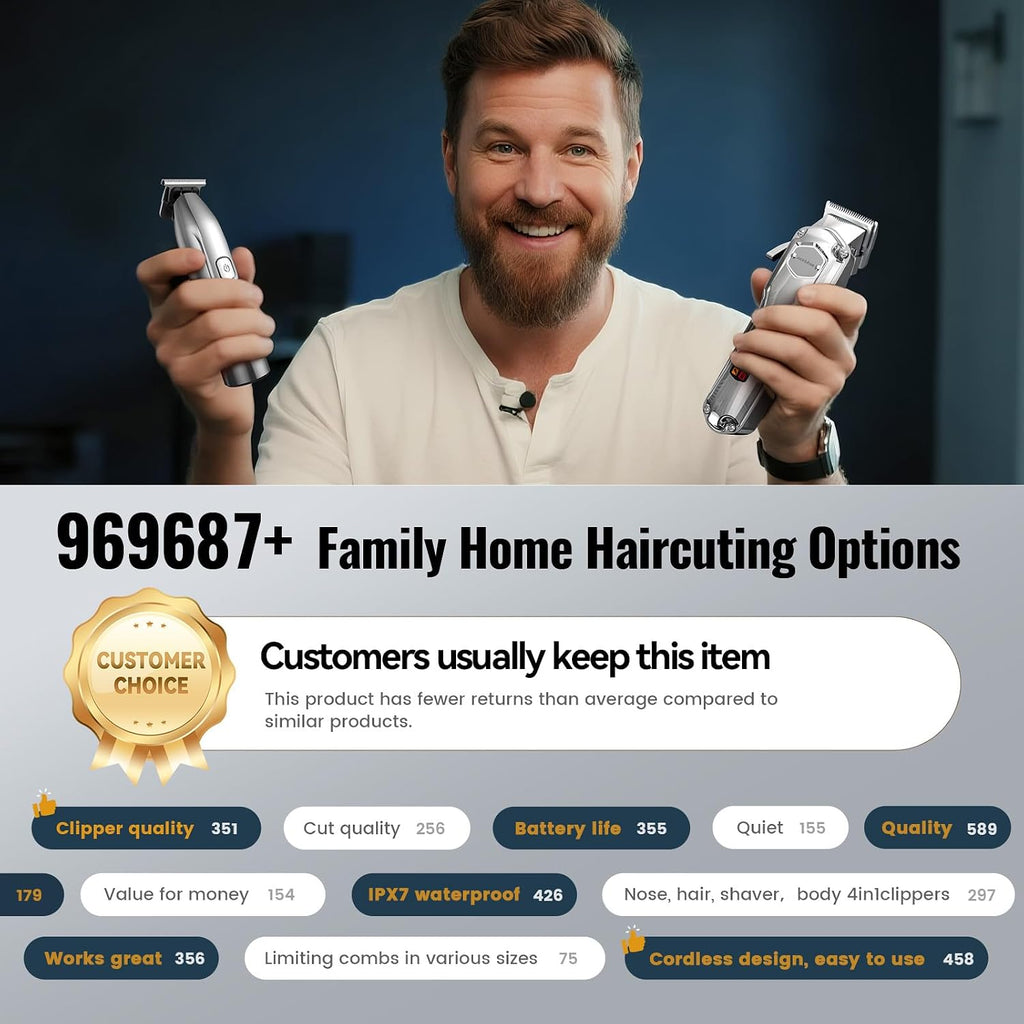 Jack & Rose Hair Clippers for Men Set Professional, Cordless Men Hair Trimmer, Electric Shavers, Barber kit, 4 in 1,LED 