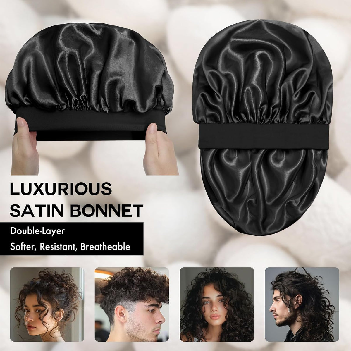 Satin Silk Bonnet for Hair, Double Layer Sleep Cap for Men & Women