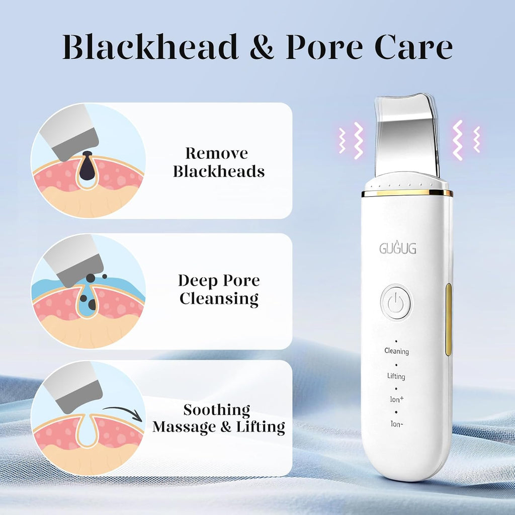 GUGUG Skin Scrubber Spatula Pore Cleaner Blackhead Remover,4 Modes,White