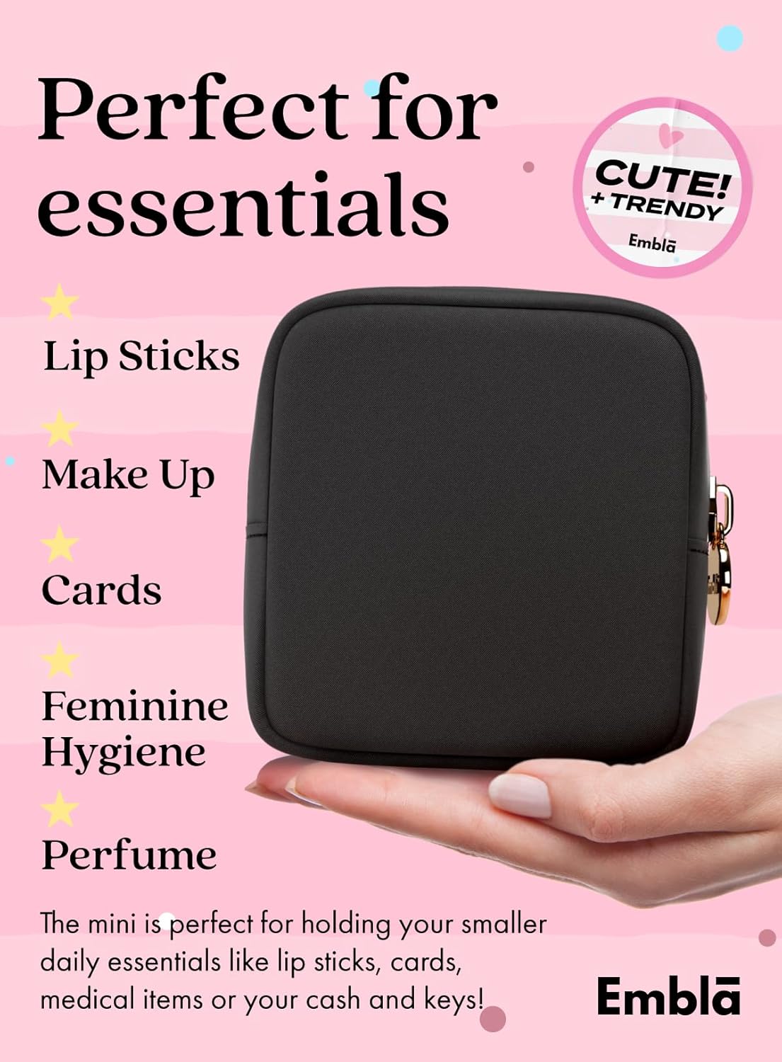 Embla Small Makeup Bag for Purse, Mini Waterproof Nylon Cosmetic Pouch, Durable and Lightweight Travel Toiletry Bag with